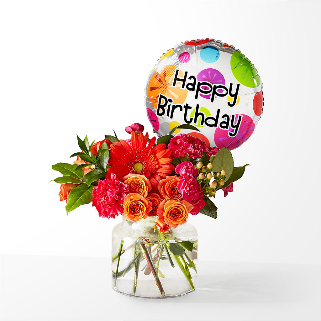 Fiesta Bouquet with Birthday Balloon – My Sisters Garden, Higginsville MO