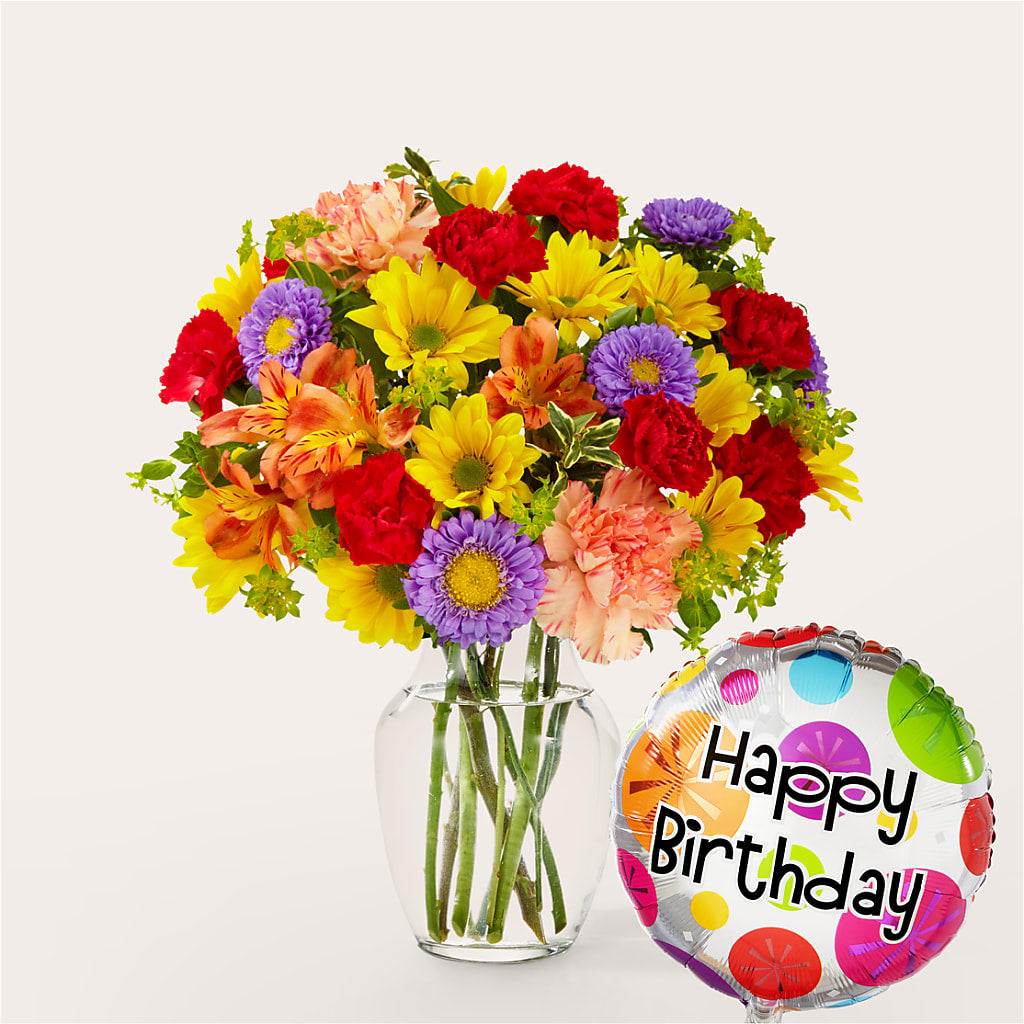 Kaleidoscope Bouquet with Birthday Balloon – My Sisters Garden, Higginsville MO