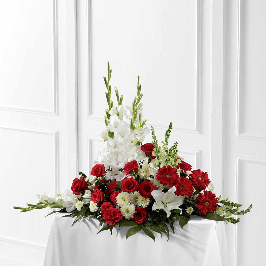 Crimson & White Arrangement – My Sisters Garden, Higginsville MO