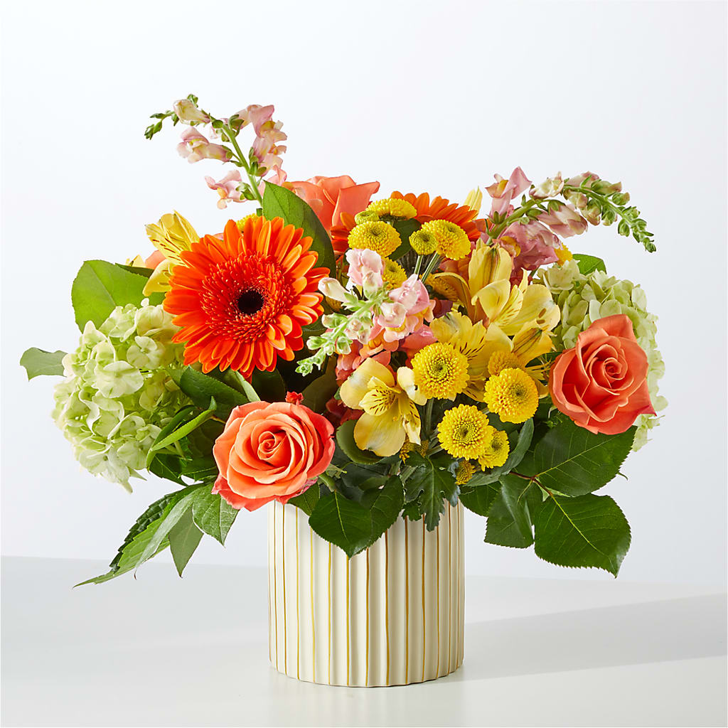 Autumn Sunshine Bouquet with Ivory Vase –  My Sisters Garden, Higginsville MO