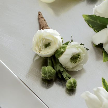 White Ranunculus Boutonniere –  My Sisters Garden, Higginsville MO