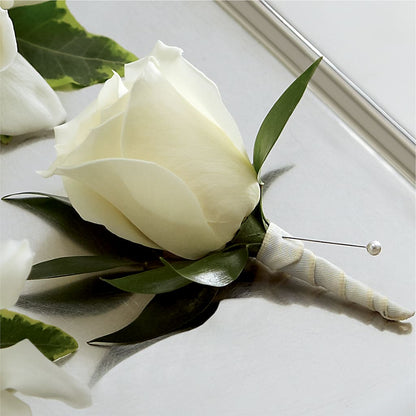 White Rose Boutonniere –  My Sisters Garden, Higginsville MO